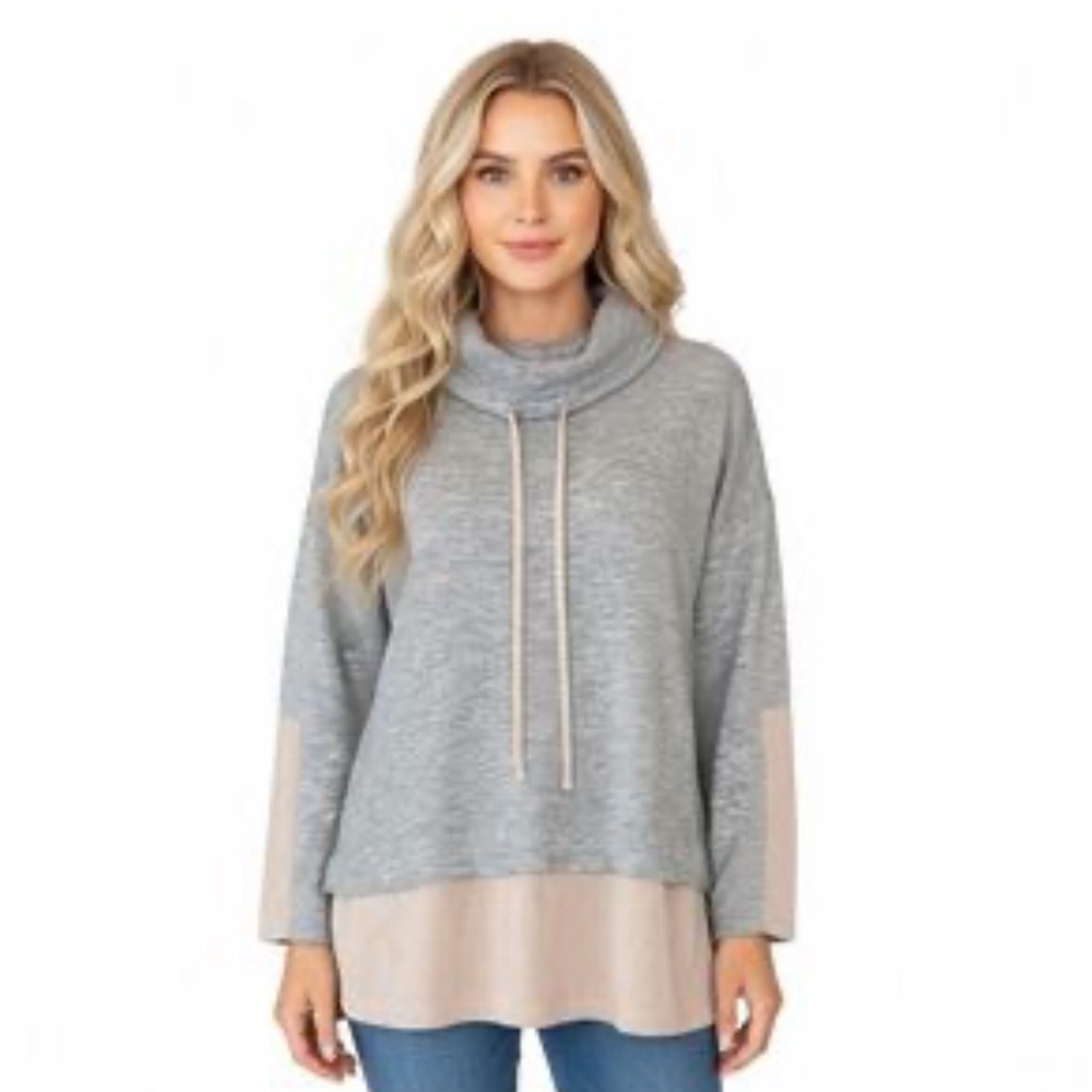 Anthropologie THML Cowl Neck Sweater Size Medium Grey and Tan